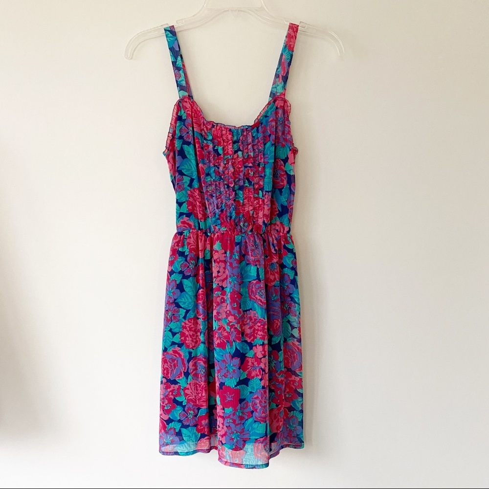 Gap Sheer Rose Floral Dress Pink & Blue Size Small